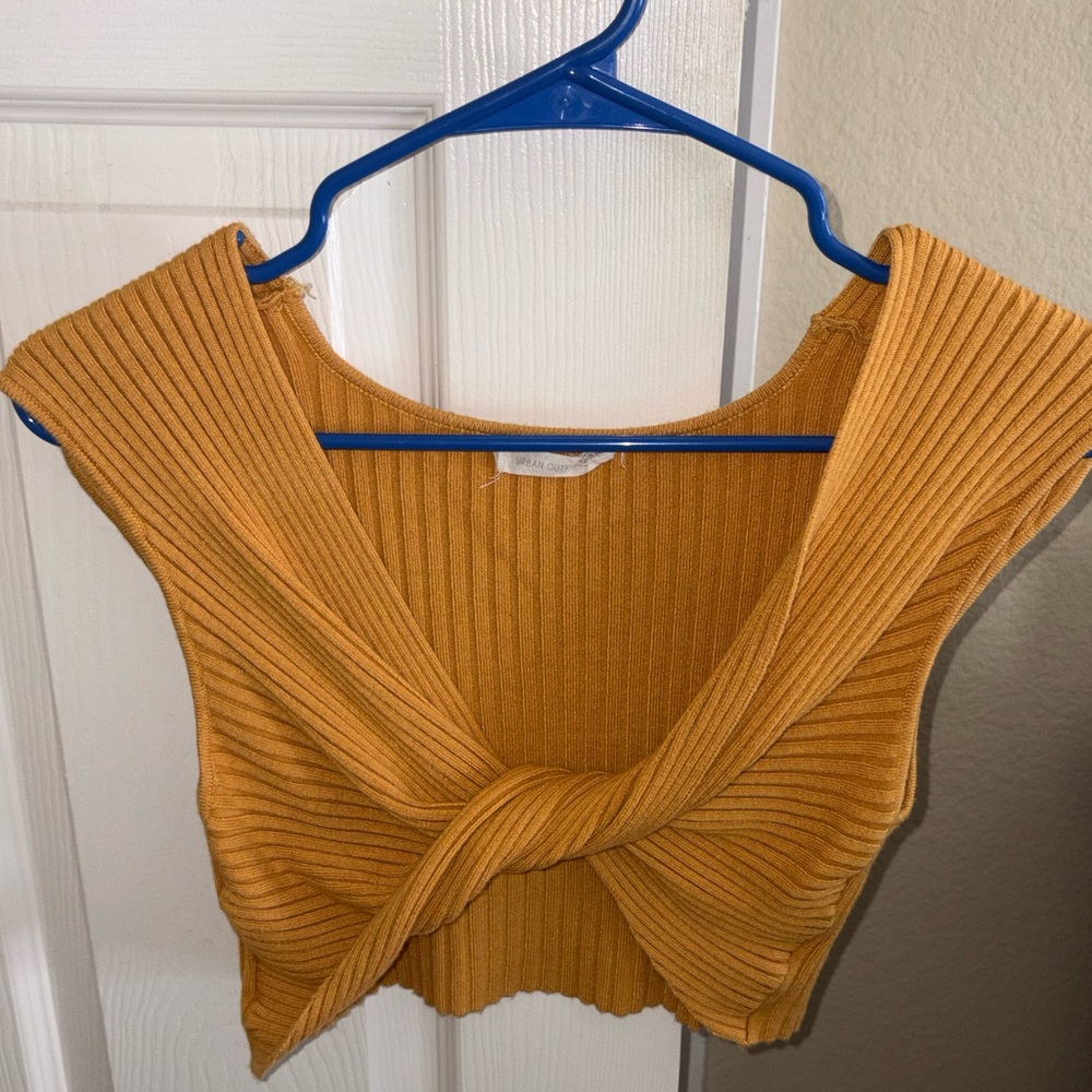Urban Outfitters Mustard Ribbed Twist Front Crop Top Size S